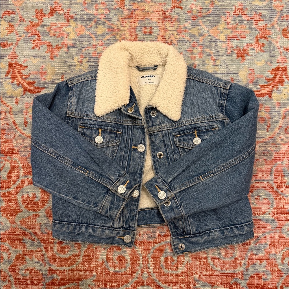 Old Navy Kids Denim Jacket with Sherpa Lining Size 6-7